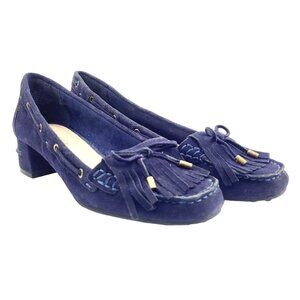 Womens‎ Nine West Blue Block Heeled Tassel Loafers - Size 7